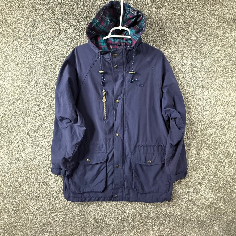Northern Reflections Vintage Hooded Parka Plaid Lined Navy Blue Jacket Women M